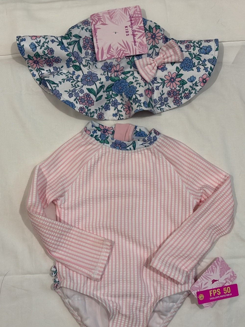 Tommy Bahama Pink and White Girls Swim Top